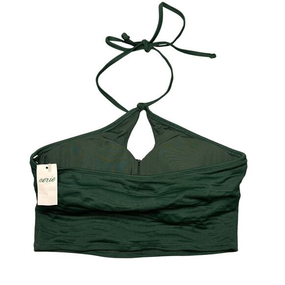 NWT Aerie Longline Halter Bikini Top Small Green Textured Eco Swim - Picture 5 of 9